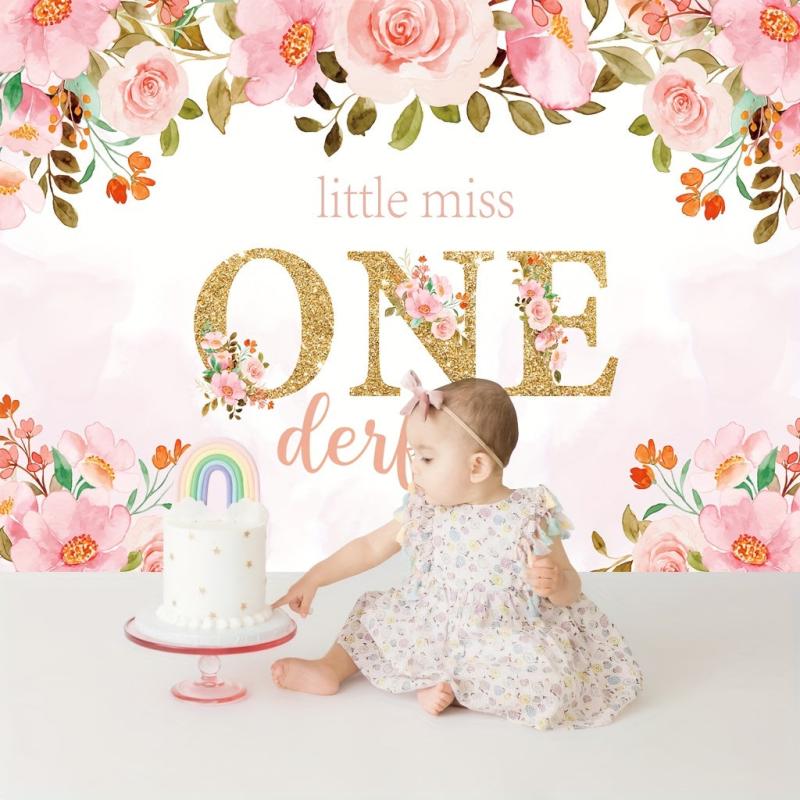 1pc Little Miss Wonderful Birthday Backdrop 5x3ft Pink Floral One Girls 1st Birt