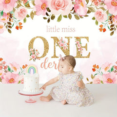 1pc Little Miss Wonderful Birthday Backdrop 5x3ft Pink Floral One Girls 1st Birt