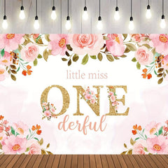 1pc Little Miss Wonderful Birthday Backdrop 5x3ft Pink Floral One Girls 1st Birt