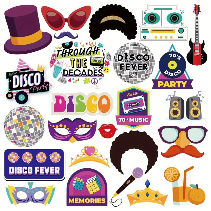 70s Hippie Disco Photo Booth Prop Set - 25pcs