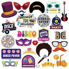 70s Hippie Disco Photo Booth Prop Set - 25pcs