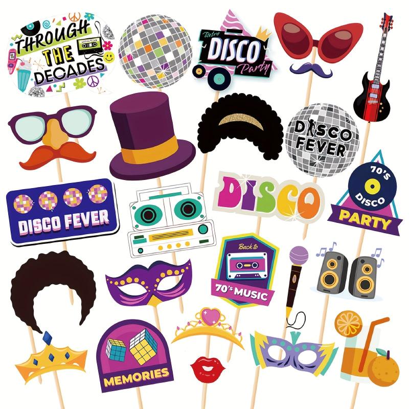70s Hippie Disco Photo Booth Prop Set - 25pcs