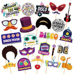 70s Hippie Disco Photo Booth Prop Set - 25pcs