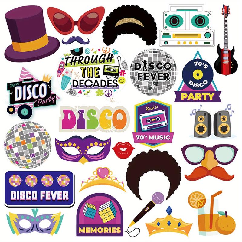 70s Hippie Disco Photo Booth Prop Set - 25pcs