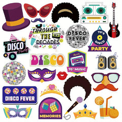 70s Hippie Disco Photo Booth Prop Set - 25pcs