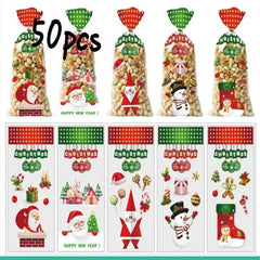50pcs Christmas Candy Cookie Bags Thank You Gift Packing Bags Santa Snowman