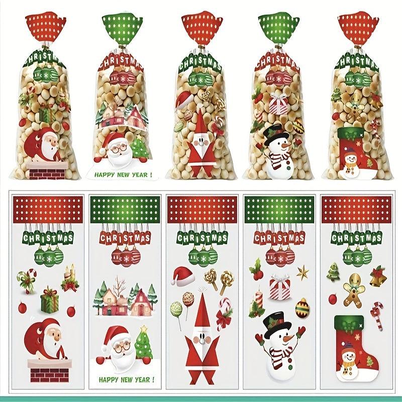 50pcs Christmas Candy Cookie Bags Thank You Gift Packing Bags Santa Snowman