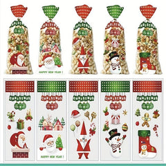 50pcs Christmas Candy Cookie Bags Thank You Gift Packing Bags Santa Snowman
