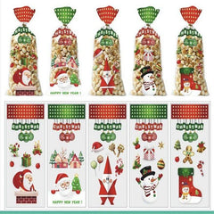 50pcs Christmas Candy Cookie Bags Thank You Gift Packing Bags Santa Snowman