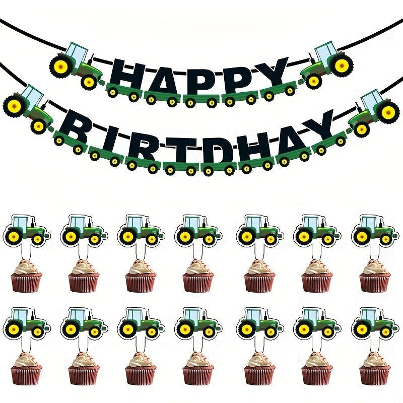 11pcs Tractor Birthday Set Farm Flag Party Decoration Props