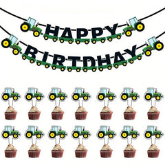 11pcs Tractor Birthday Set Farm Flag Party Decoration Props