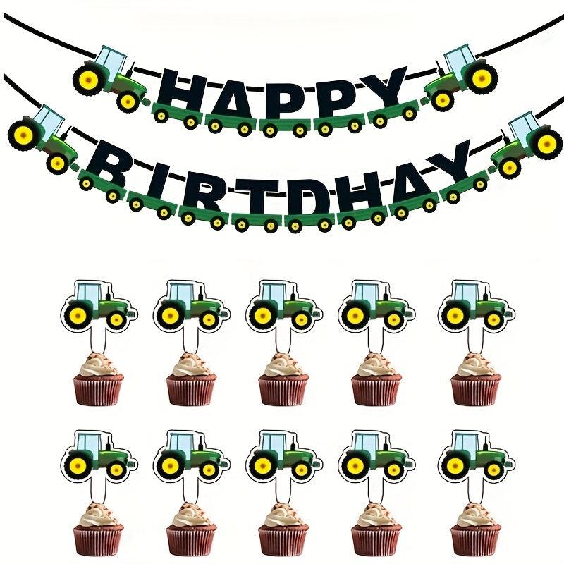 11pcs Tractor Birthday Set Farm Flag Party Decoration Props