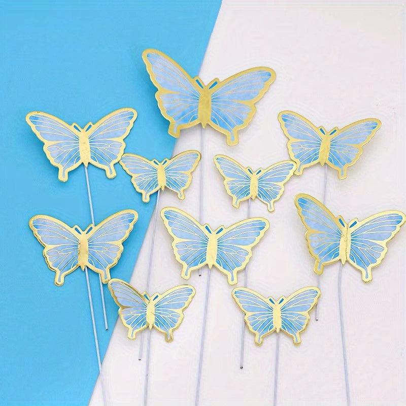 10pcs Painted Butterfly Cake Toppers Birthday Decoration Supplies