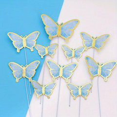 10pcs Painted Butterfly Cake Toppers Birthday Decoration Supplies