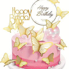 10pcs Painted Butterfly Cake Toppers Birthday Decoration Supplies