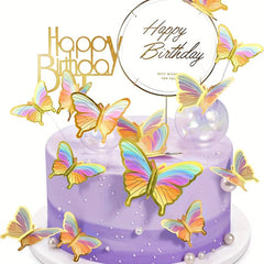 10pcs Painted Butterfly Cake Toppers Birthday Decoration Supplies