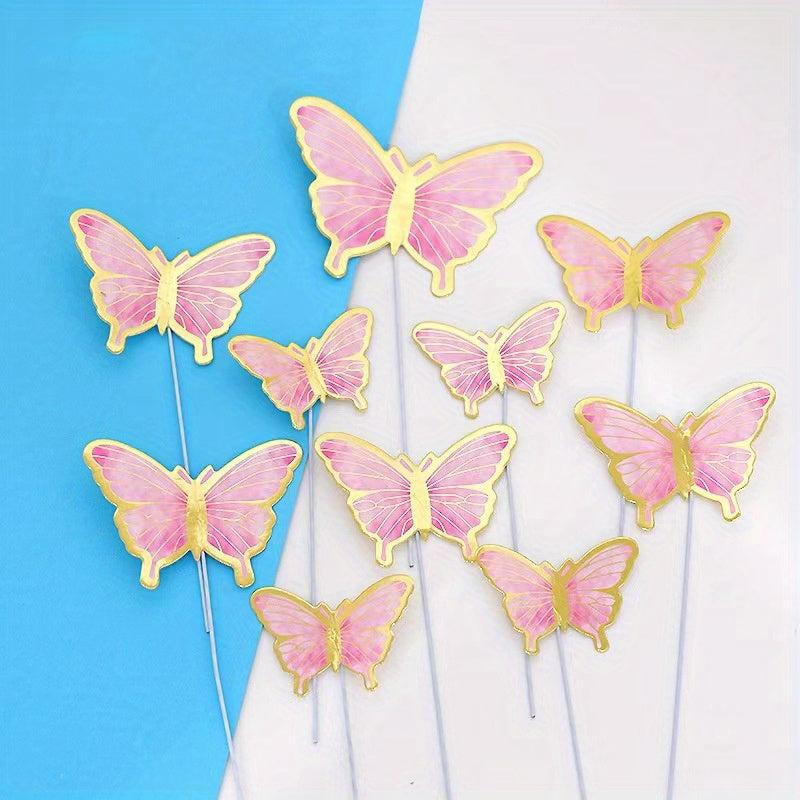 10pcs Painted Butterfly Cake Toppers Birthday Decoration Supplies