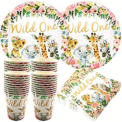 Floral Wild One Animal Party Supplies Serves 24 Guest