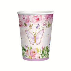 Pink Butterfly Party Decor - Banner, Plates, Cups, Towels