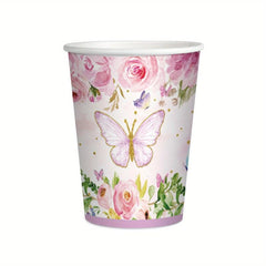 Pink Butterfly Party Decor - Banner, Plates, Cups, Towels