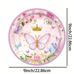 Pink Butterfly Party Decor - Banner, Plates, Cups, Towels