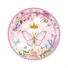 Pink Butterfly Party Decor - Banner, Plates, Cups, Towels
