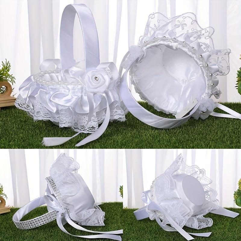 Western Style Flower Girl Basket Lace Edge Bow Wedding Supplies