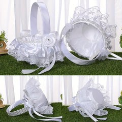 Western Style Flower Girl Basket Lace Edge Bow Wedding Supplies