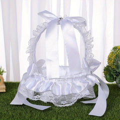 Western Style Flower Girl Basket Lace Edge Bow Wedding Supplies