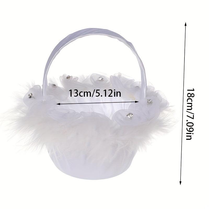 Western Style Flower Girl Basket Lace Edge Bow Wedding Supplies