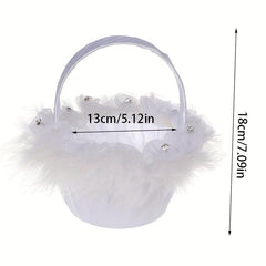 Western Style Flower Girl Basket Lace Edge Bow Wedding Supplies