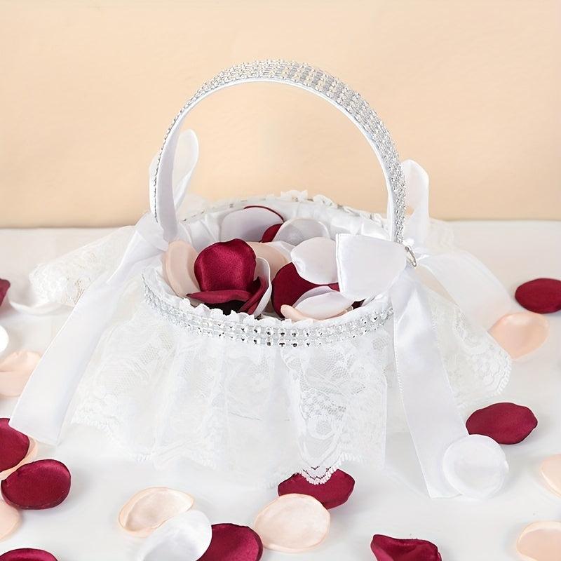 Western Style Flower Girl Basket Lace Edge Bow Wedding Supplies