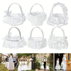 Western Style Flower Girl Basket Lace Edge Bow Wedding Supplies