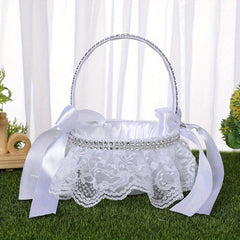 Western Style Flower Girl Basket Lace Edge Bow Wedding Supplies