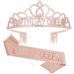 Princess Birthday Crown Tiara Set with Sash, Party Decor