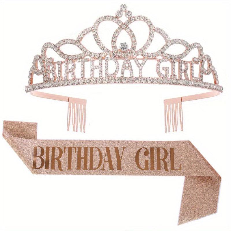 Princess Birthday Crown Tiara Set with Sash, Party Decor