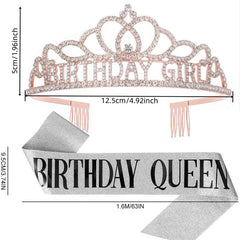 Princess Birthday Crown Tiara Set with Sash, Party Decor