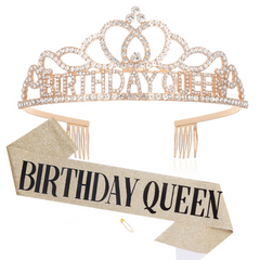 Princess Birthday Crown Tiara Set with Sash, Party Decor
