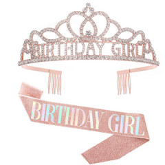 Princess Birthday Crown Tiara Set with Sash, Party Decor