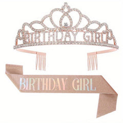 Princess Birthday Crown Tiara Set with Sash, Party Decor