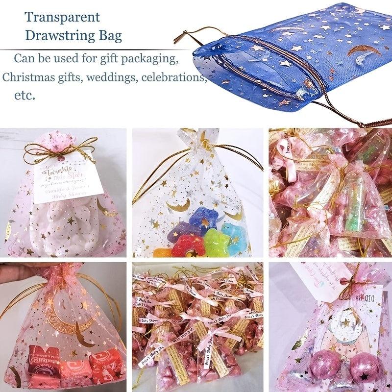10pcs Moon Star Drawstring Organza Bag - Jewelry Candy Party Favors Mixed Colors
