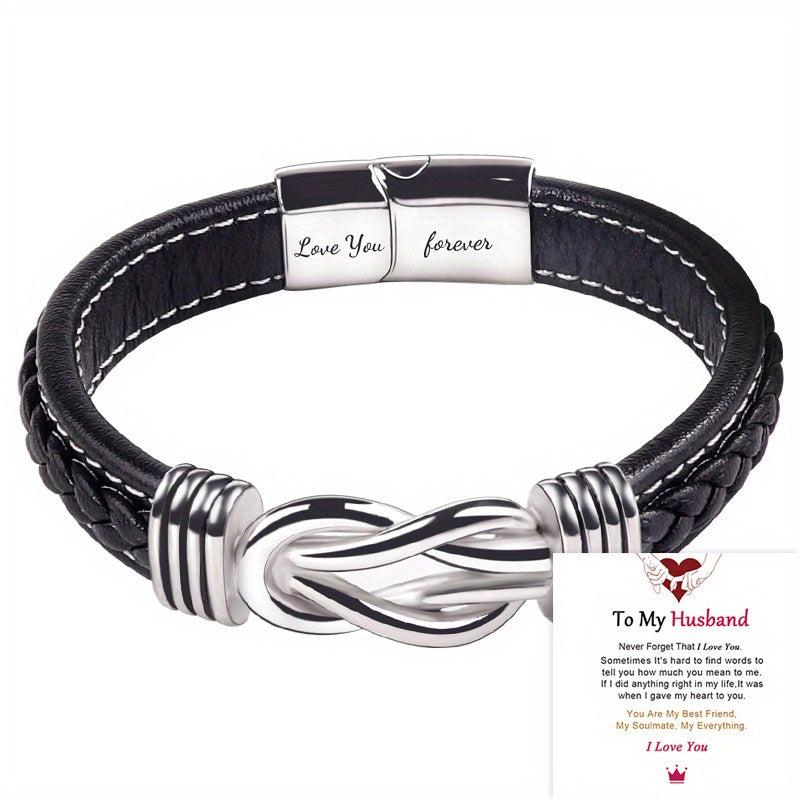 Stainless Steel Leather Bracelet for Son and Grandson