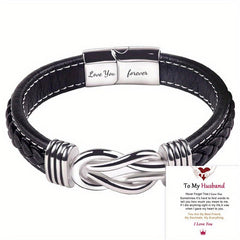 Stainless Steel Leather Bracelet for Son and Grandson