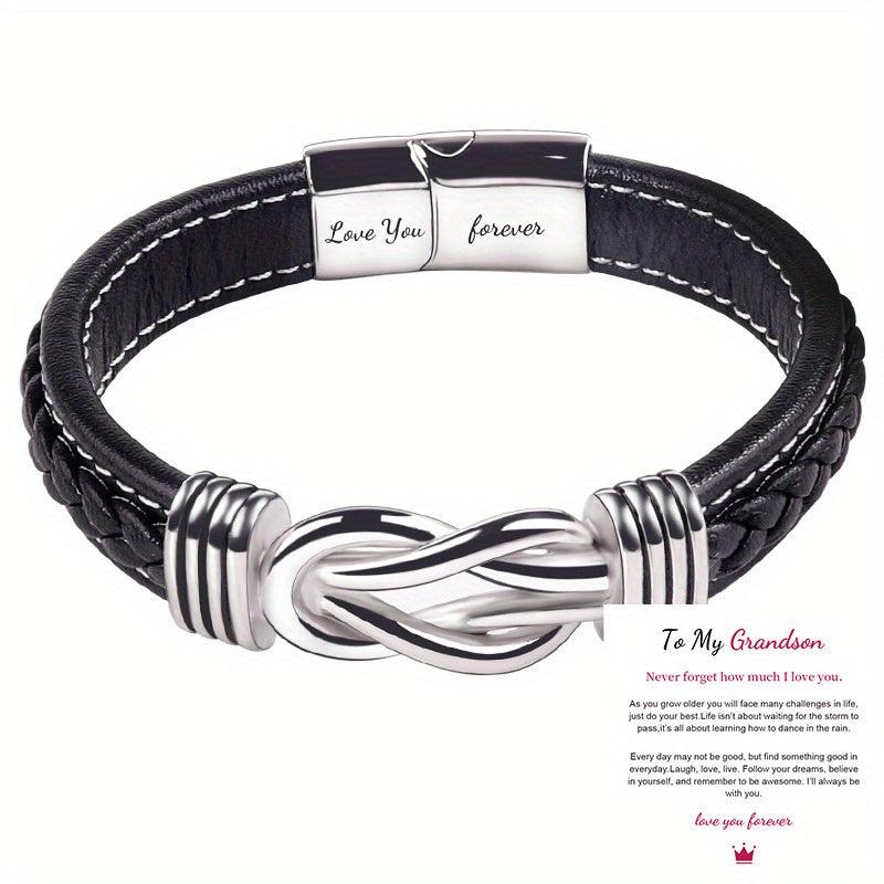 Stainless Steel Leather Bracelet for Son and Grandson