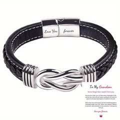 Stainless Steel Leather Bracelet for Son and Grandson