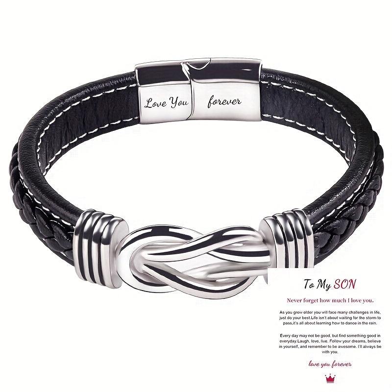 Stainless Steel Leather Bracelet for Son and Grandson