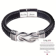 Stainless Steel Leather Bracelet for Son and Grandson