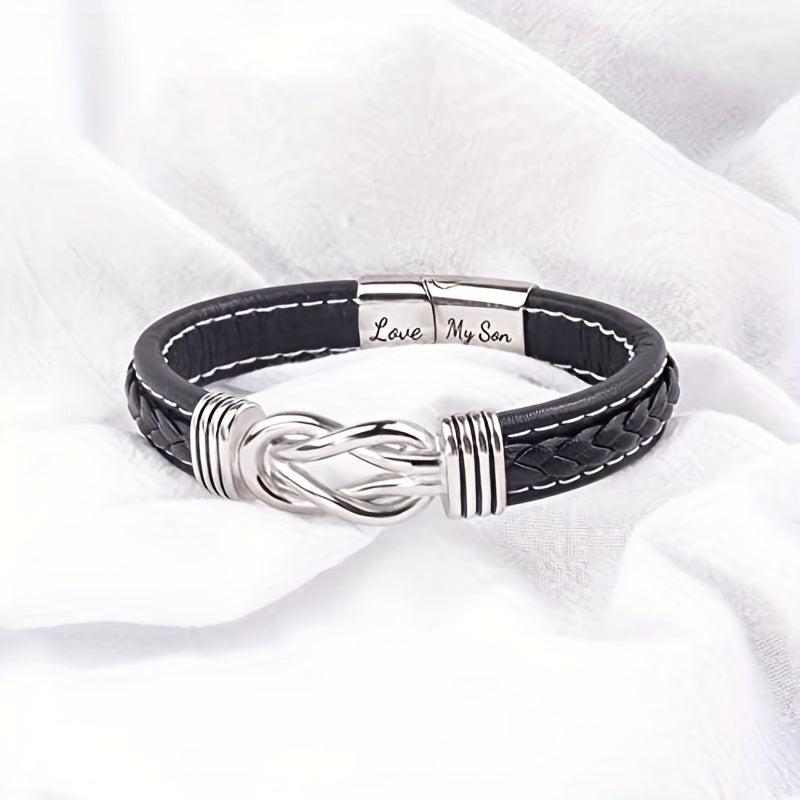 Stainless Steel Leather Bracelet for Son and Grandson