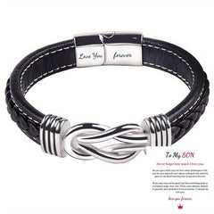 Stainless Steel Leather Bracelet for Son and Grandson