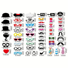 58pc Party Props Photo Booth Birthday Wedding Prom Favors DIY Costumes Mustache